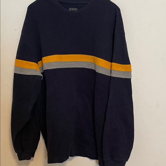 Route 66 Men's Sweater in Navy with Yellow and Gray Stripes - Picture 1 of 3
